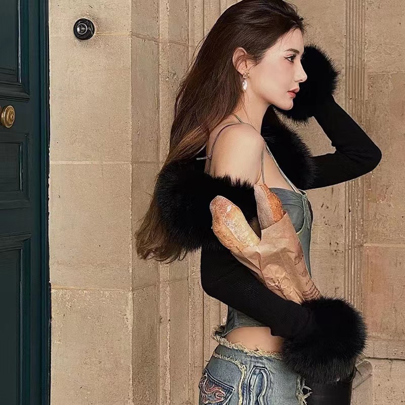Women's Jackets Fall Winter Furry Patchwork Long Sleeve Crop Jackets Tops + Corset Tanks Fashion Casual Ribbed Coats 2 pcs Streetwear