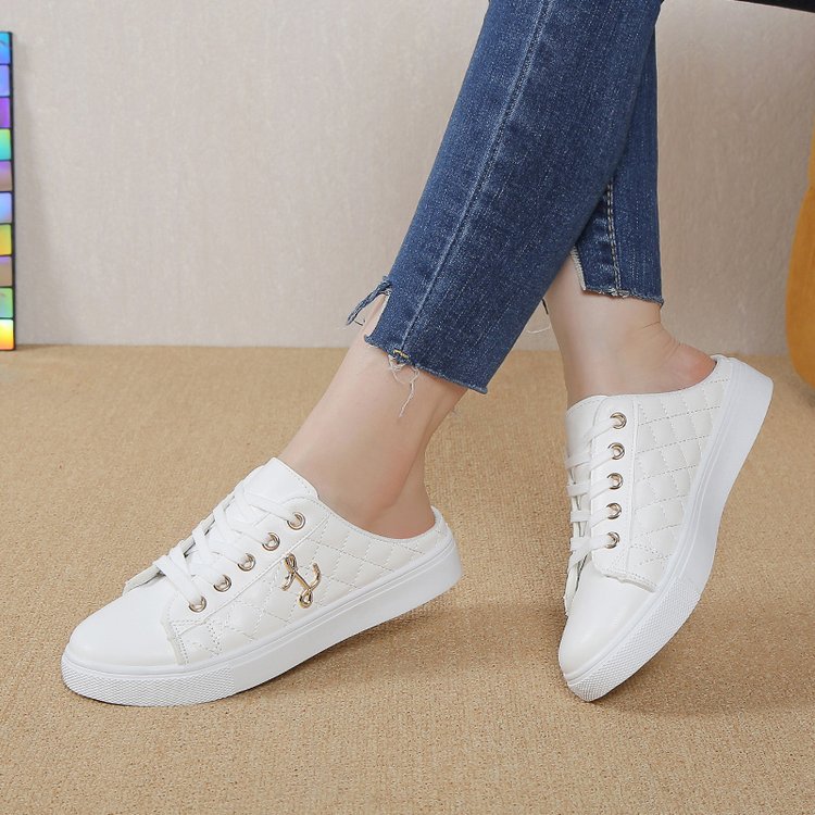 Women Casual Shoes Slipper Closed Toe Low Heel Round Toe Flat Bottom Simple Style Commuting Solid Color Triple White Free shipping