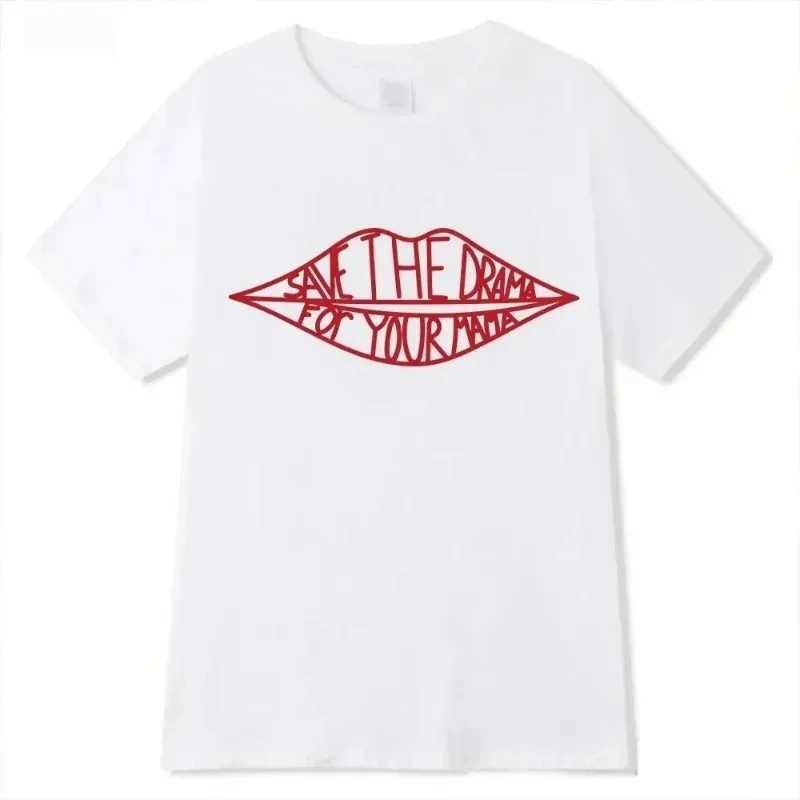 Women's T-Shirt Save The Drama for Your Mama Letter Printed T-shirt Cotton Womens Fashion T-shirt White O-neck Simple Strt Vintage Tops Y241212WT