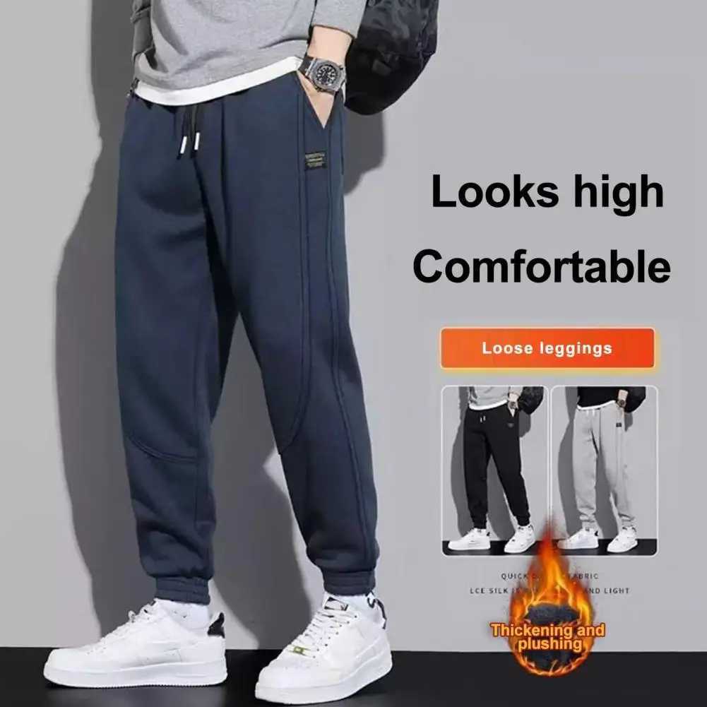 2025S Fashion Designer High Quality Mens Brushed Elastic Waist Solid Color Soft Warm Ankle Strap Pocket Loose Spring And Autumn Sports Pants