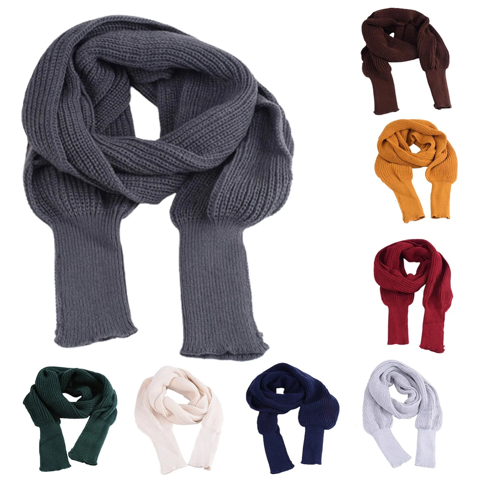 Women Knitted Sweater Tops Scarf With Sleeve Wrap Winter Warm Shawl Scarves 241216