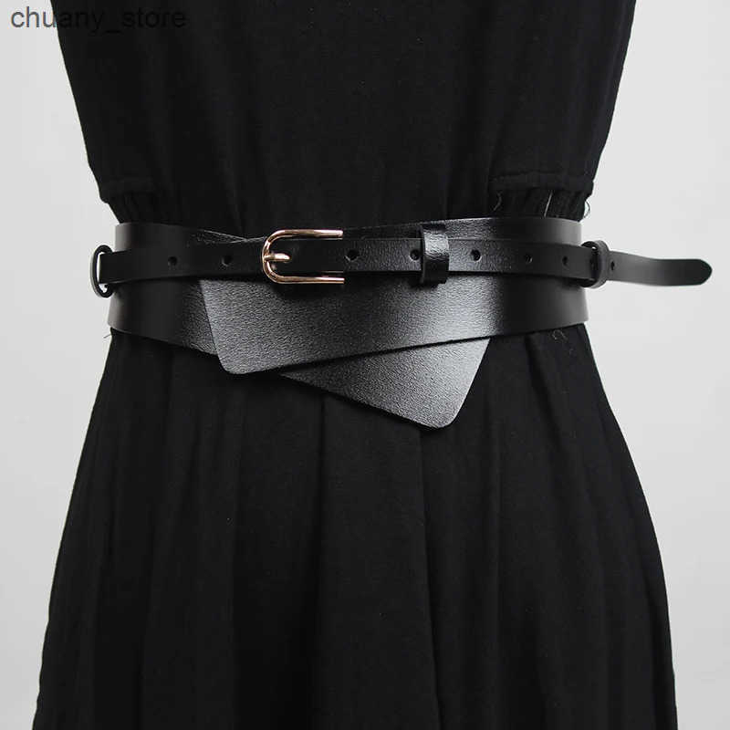 Belts PU leather brown irregular buckle long and wide belt personalized womens new fashion trend fully matched spring/summer 2024 1DF2116 L240910