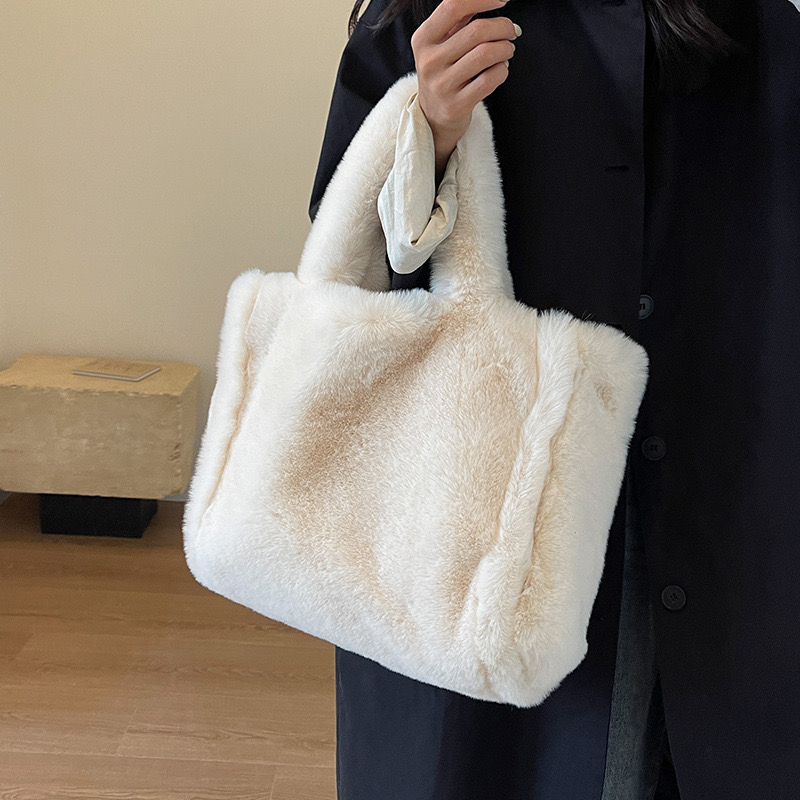 Designer Women's Faux Fur Shoulder Autumn Winter Plush Tote Puffer Handbag Casual Fuzzy Large Capacity Shopping Bag New tote bag purse handbag