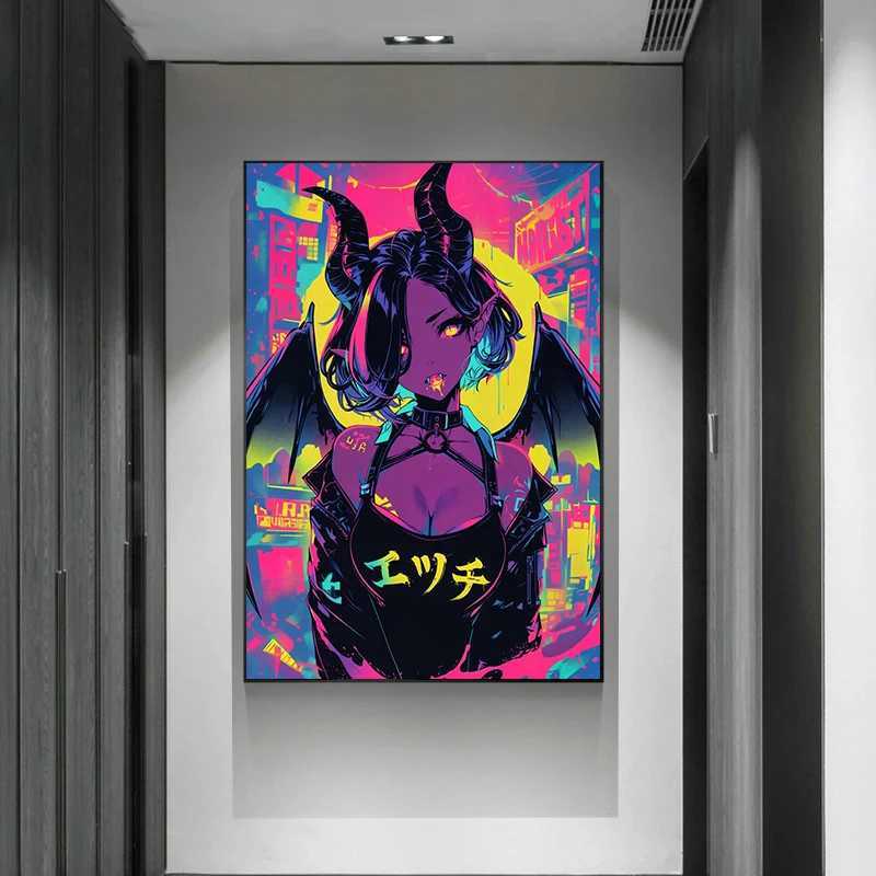 Japanese Anime Dark Cool Girl Devil Goddess Kawaii Poster and Prints Canvas Printing Wall Art Picture for Living Room Decor GiftXJ2411216