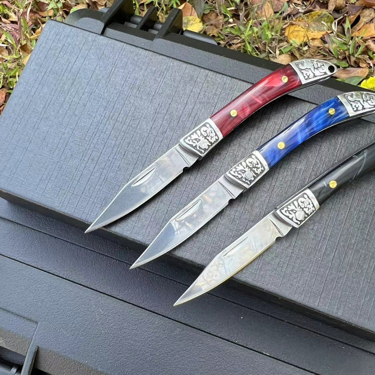 A7418 Mini Small Folding Knife 440C Satin Blade Resin with Steel Handle Outdoor EDC Pocket Knives Outdoor Tools