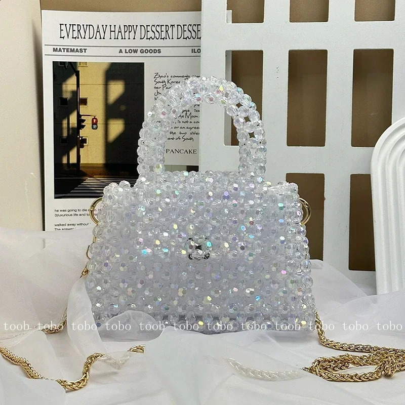 Handmade Beaded Woven Purses and Handbags Fantasy Transparent Bling Crystal Mini Evening Party Bags 241216