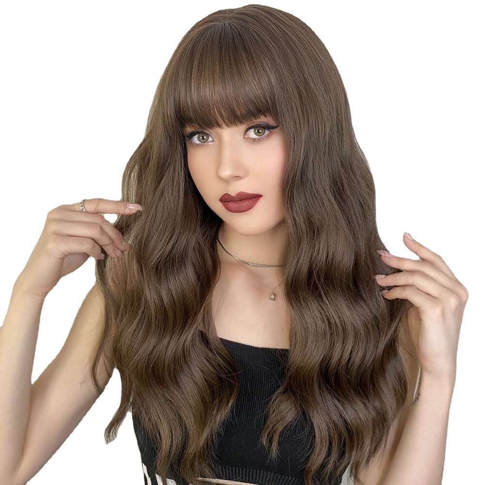 Hair Wave Long Curly Hair With Straight Bangs, Breathable Natural Wig Full Set Kq9 Kq9
