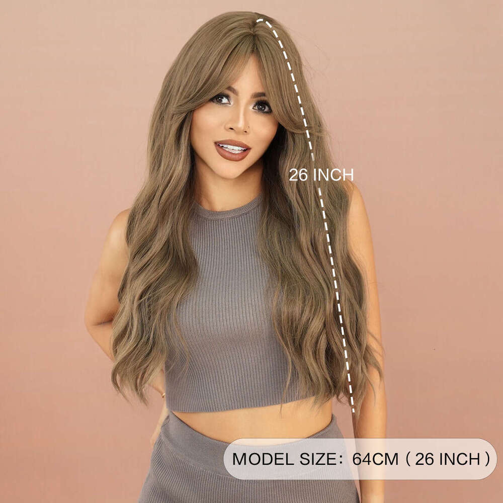 Japanese And Korean Women's Long Curly Hair Fog Tea Light Brown Eight Character Bangs Wave Synthetic Wig Kq9 Kq9