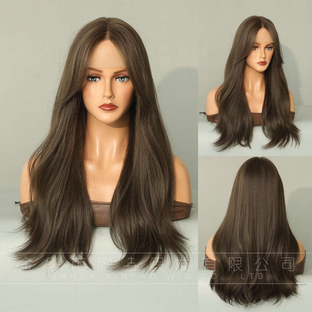 Wig Wigs, Hand Woven T-Shaped Lace Long Hair, Center Split Micro Curled Elastic Mesh, Synthetic Fiber Hair Wig, 23In Kq9 Kq9