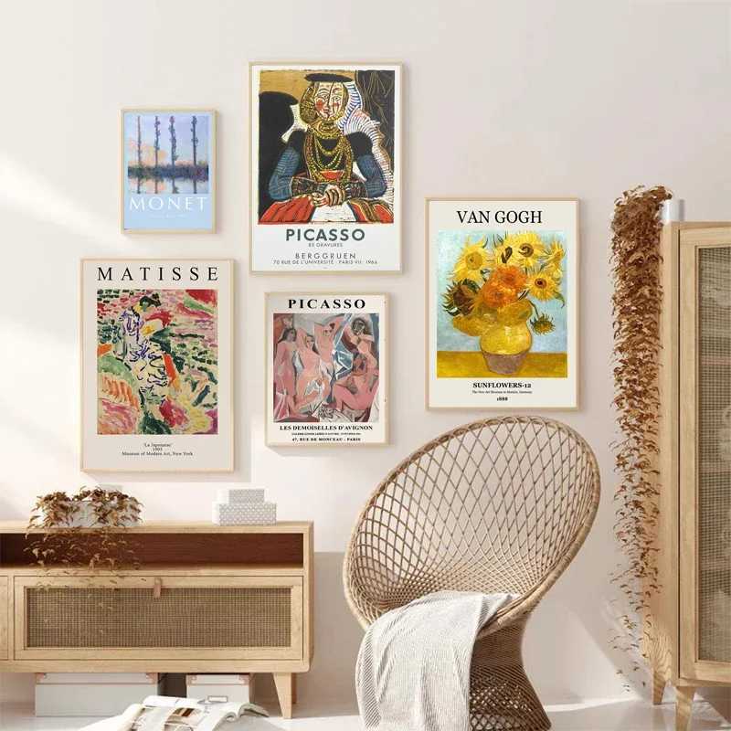 Vintage Famous Van Gogh Monet Matisse Picasso Poster Print Canvas Painting Retro Abstract Wall Art Pictures for Home Room DecorXJ2411216