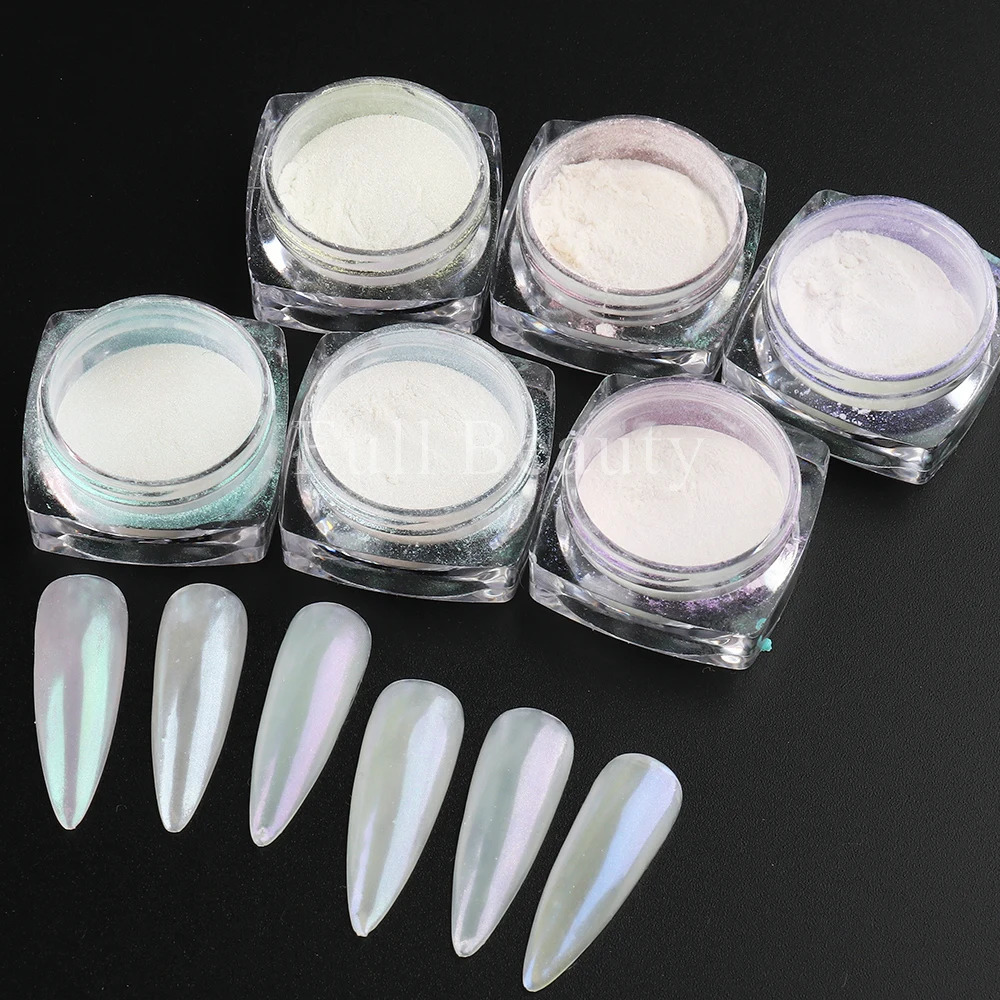 White Chrome Pearl Nail Powder Shimmer Glitter Wedding Bride n Aurora Rubbing Dust Mirror Effect Fairy GLY459 241213