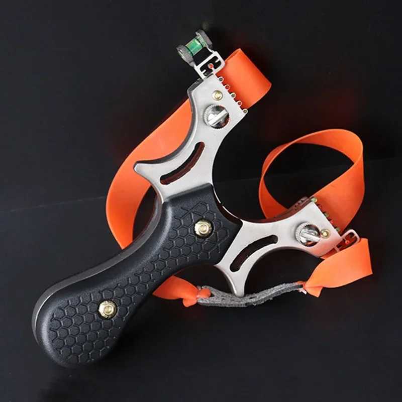 Powerful Metal Slingshot Precise Aiming Catapult Outdoor Hunting Shooting Slingshot Flat Rubber Band Outdoor Small ToolXJ241217