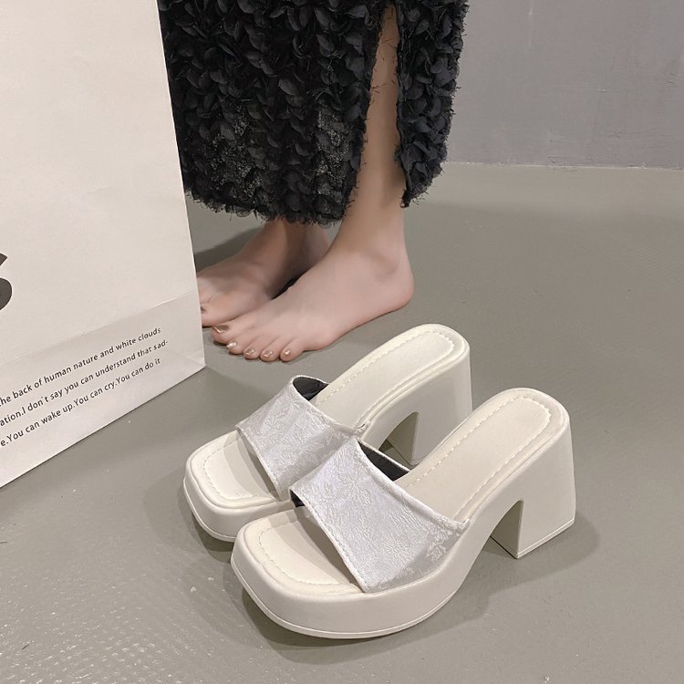 Women Slippers High Heel Chinese Style Sandals Thick NEW hot Sole Anti-slip Plus Size Fashion Designer Shoes hot Triple Black White Beige Khaki Free s