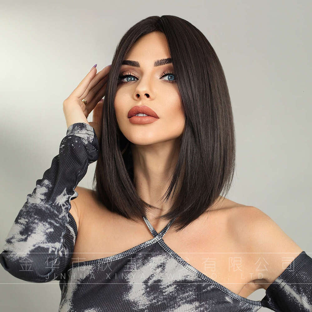 Female Black Straight Shoulder Length Short Wig Black Split Short Hair Wig Cover Kq9 Kq9