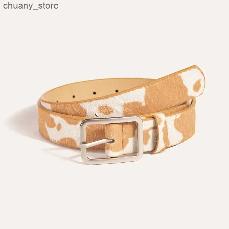 Belts Colorful Cow Print Belts Fashionable Simulated Animal Fur Belts Zinc Alloy Buckles Woman Apparel Accessories L240910