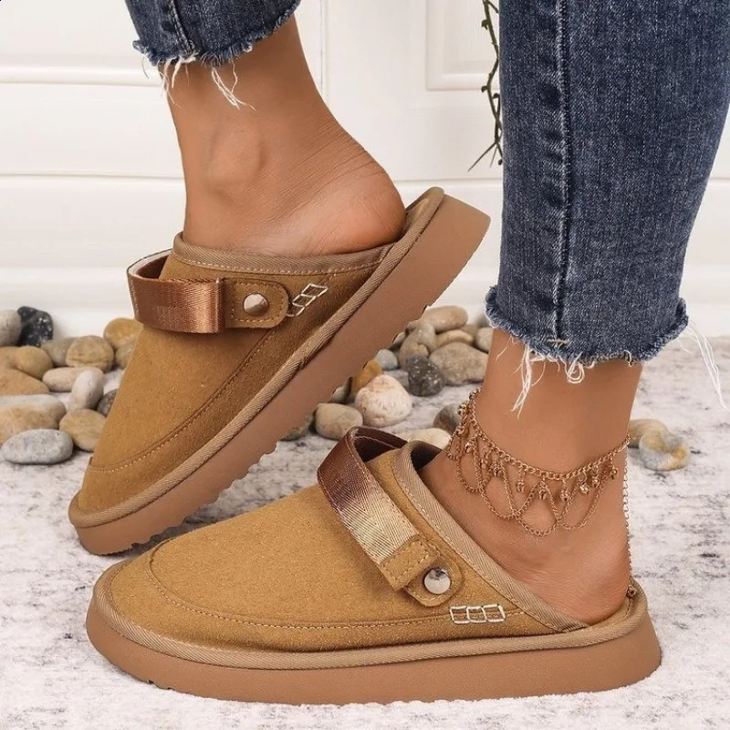 Fashion Thick Soled Back Strap Shoes Women Large Size Slippers Autumn Suede Casual Light Clogs Shoes Feme Slippers 241216