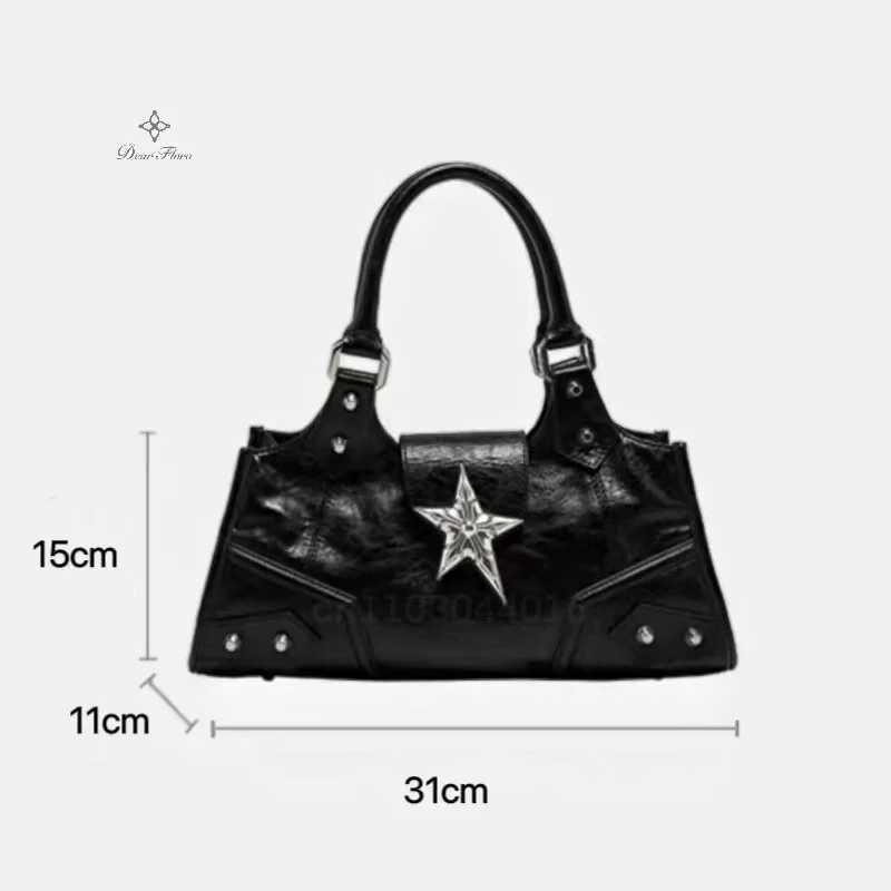Y2K Gothic Star Girl Black Bag Wen Vintage Handbag Fashion Shoder Bag Large Capaci PU Crossbody Goth Purse Punk Tote Bags Z250318