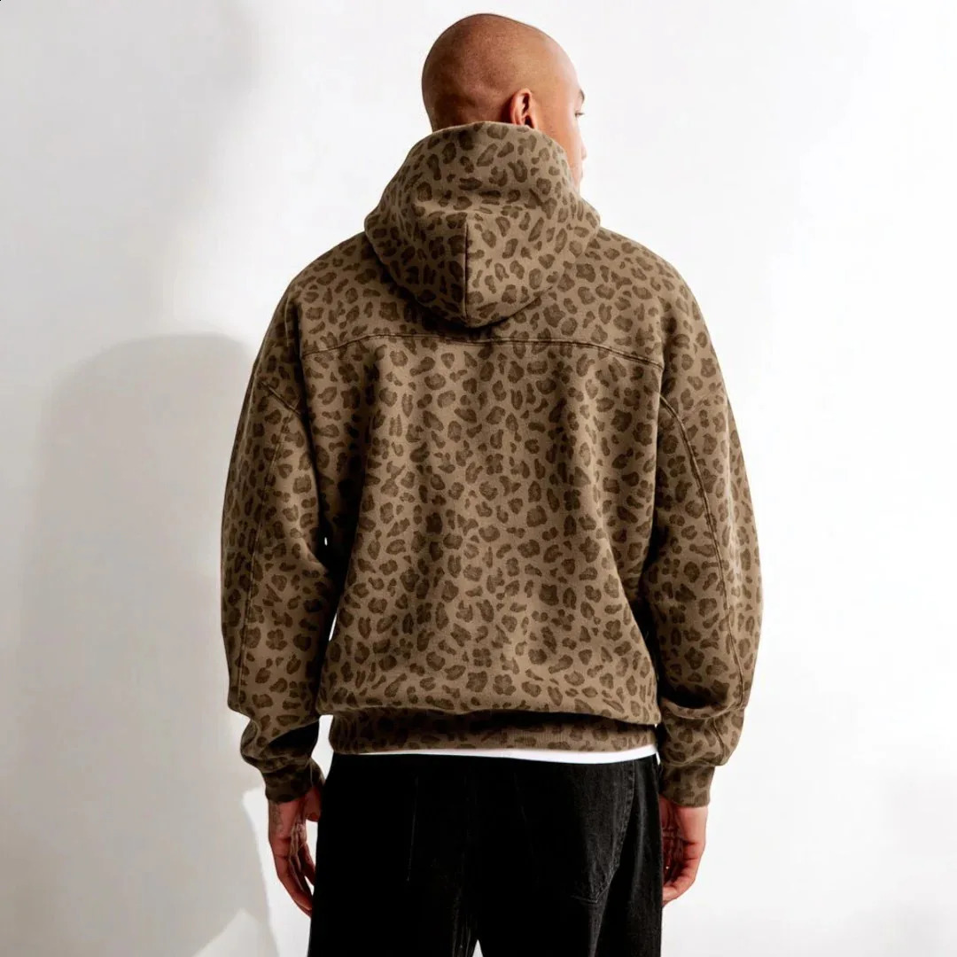 European and American leopard print hooded autumn winter sweatshirt retro loose casual trend hoodie Y2K 241217