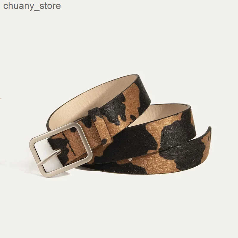 Belts Colorful Cow Print Belts Fashionable Simulated Animal Fur Belts Zinc Alloy Buckles Woman Apparel Accessories L240910