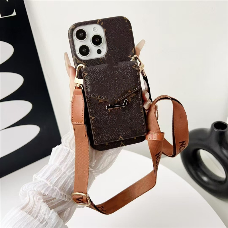 Designer Fashion Wallet Phone Cases for iPhone 16 16promax 15pro 14plus 14 13pro 13 12 11 samsung s25ultra s24u s23+ s22 Case Card Slot Bag Holder Crossbody Straps Case