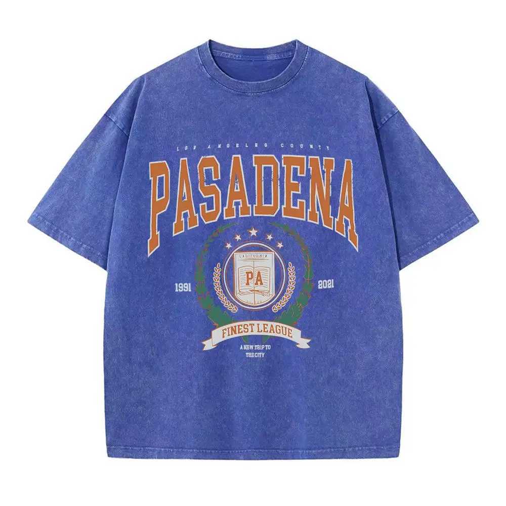 Women's T-Shirt Summer Women Cotton Washed T-Shirts Fashion Design Pasadena Finest League Printed Tops Loose Distressed O-Neck Strt Clothes Y2412