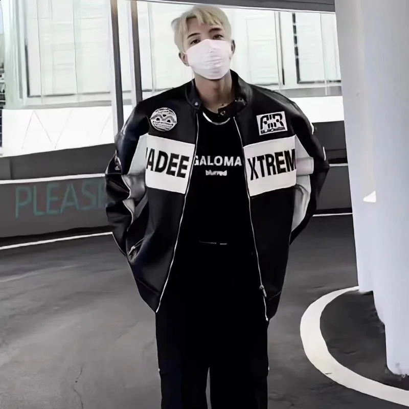 Leather Jackets Zipper y Unisex Men Letter Short Bomber Racing Autumn Korean Fashion Vintage Outerwear 241217