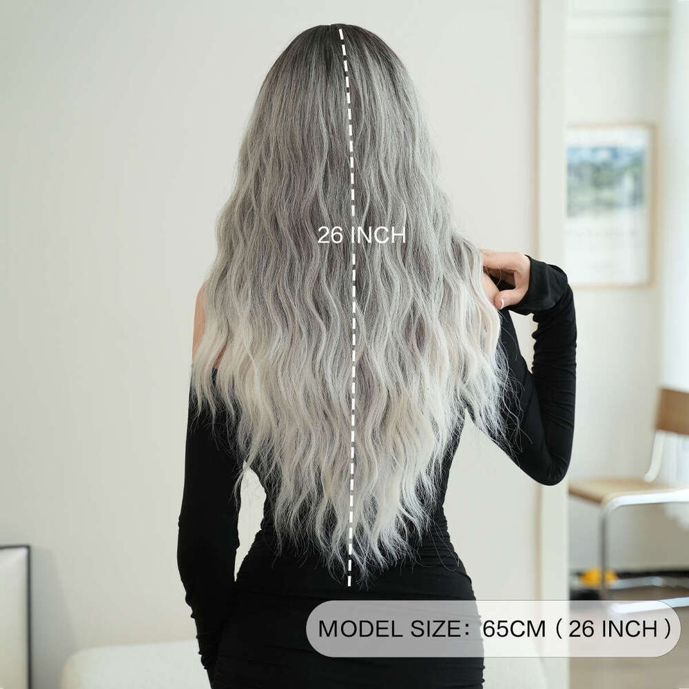 New Women's Wig Gray Gradient Long Curly Hair Big Wave Synthetic Full Head Cover Ombre Grey Wig Kq9 Kq9
