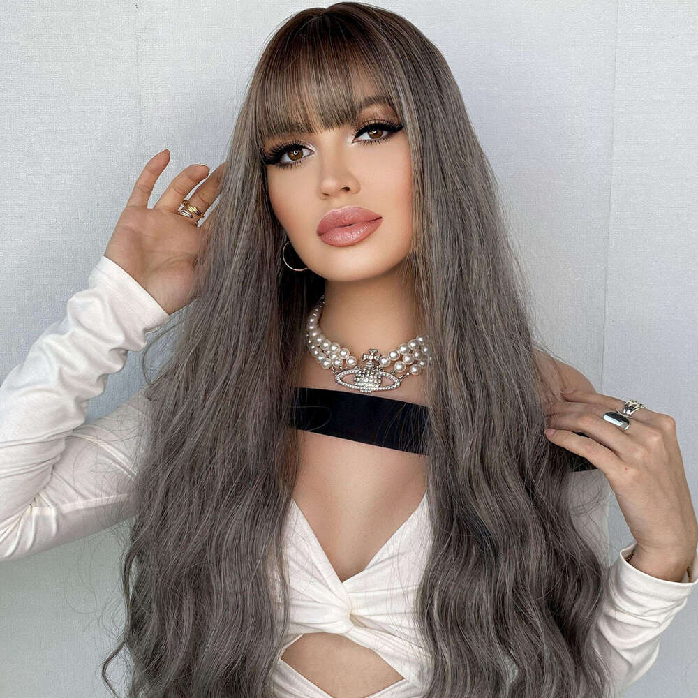 Women's Synthetic Rolled Up With Bangs, Gray Long Nism Wig, Headband Kq9 Kq9