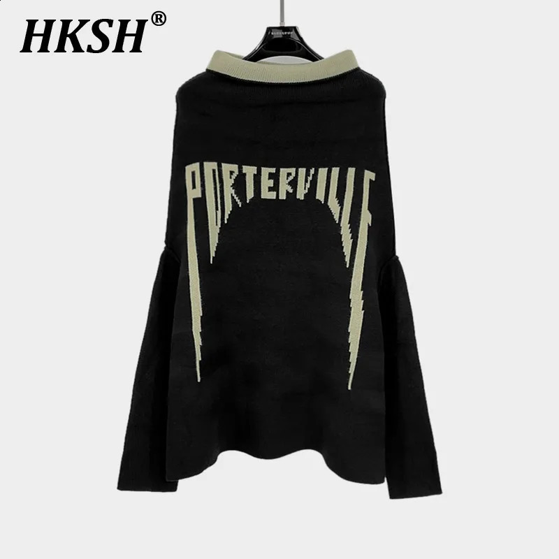 HKSH Spring Autumn Mens Punk Letter Jacquard Thick One Shoulder High Street Fashion Knitted Sweater Top HK3169 241216