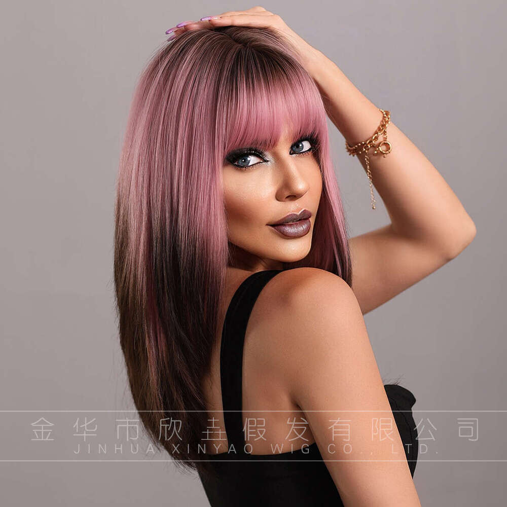 Attention To Ordering - Long Haired Siamese Cat Gradient Pink Brown Layered Wig Synthetic Medium Long Hair Cover Kq9 Kq9