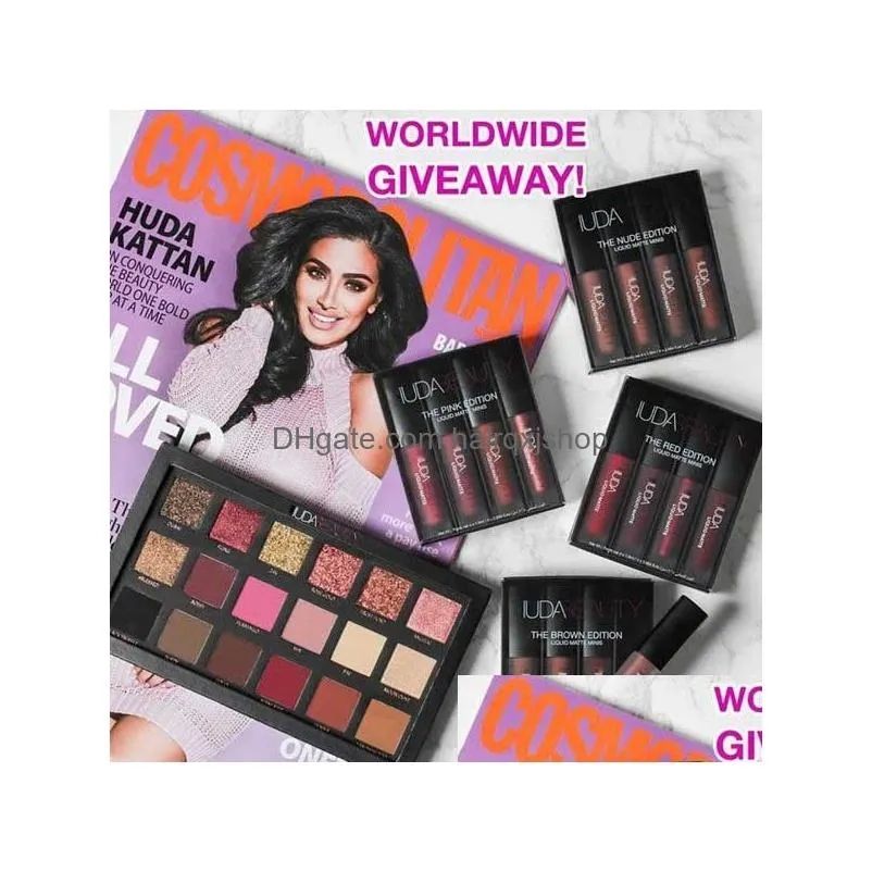 Lip Gloss Huda Set Four Colors Matte Waterproof Non-Stick Non-Fading Lipsticks Makeup Women Cosmetic Care Wholesale Drop Delivery Dhfu2000 free shippi
