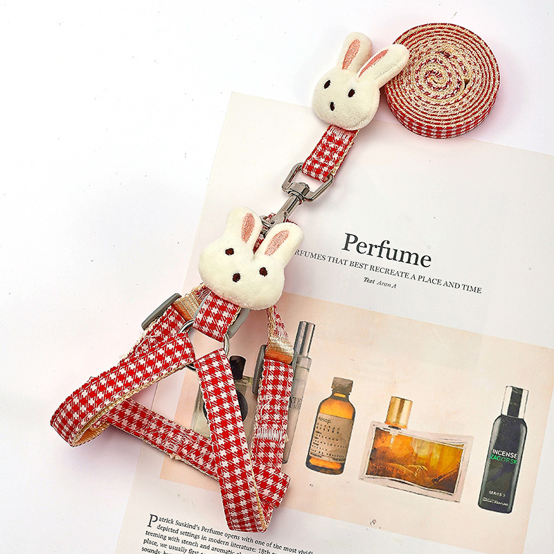 2025 new pet supplies collar, outdoor cat suspender chain, red bunny chest back style, high-quality dog leash, wholesale and free shipping in stock