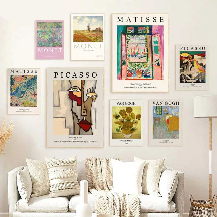 Vintage Famous Van Gogh Monet Matisse Picasso Poster Print Canvas Painting Retro Abstract Wall Art Pictures for Home Room DecorXJ2411216
