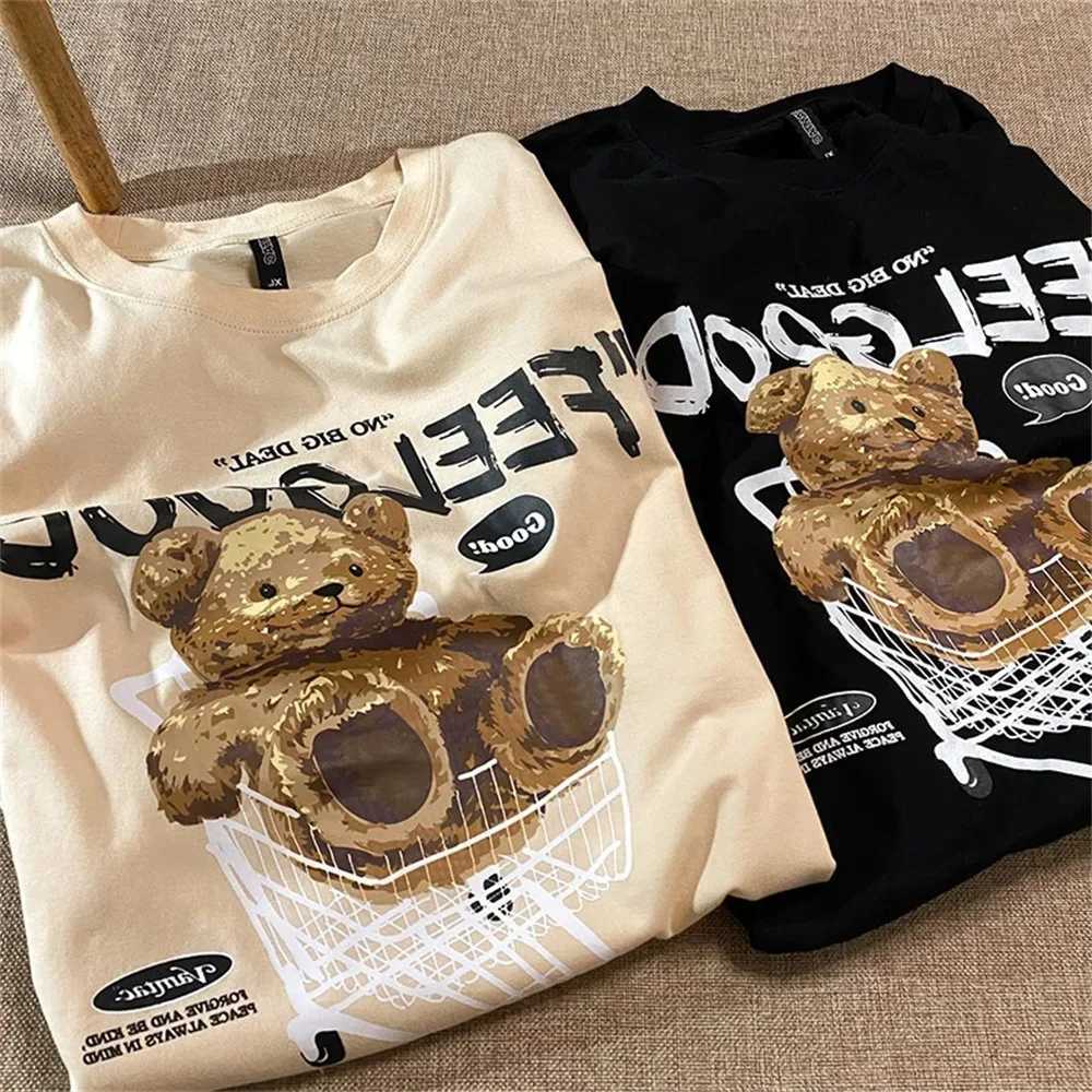 Women's T-Shirt Korean Sle Black Women clothes Bear Chubby Girl Short slve T-shirt Womens Loose Summer Tshirts High Quality Girls Ts Y241212AITN