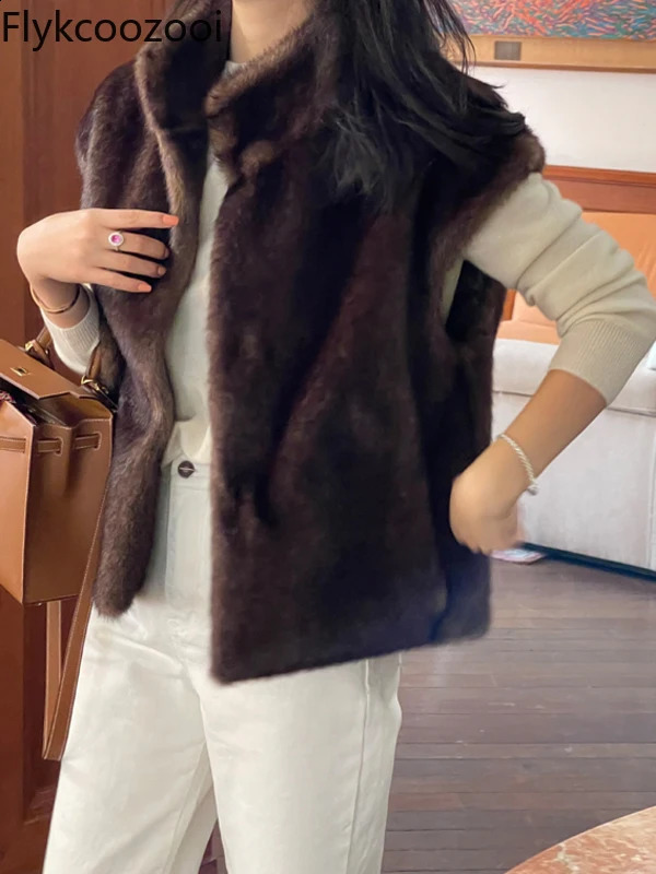 Fashion Korean Chic Fur Coat with Mink Hair Cardigan Korean Version Vest Casacos De Inverno Feminino Waistcoat 241213