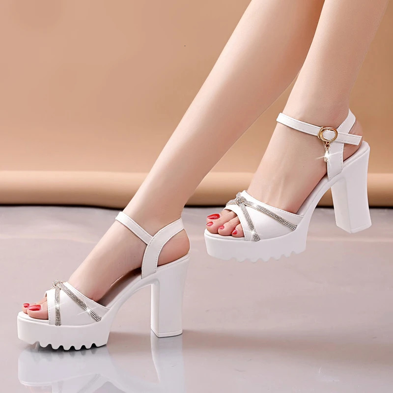 Sandals for Women One Word Summer 2024 Block Heel Ladies Shoes Wedge with Platform Waterproof Footwear y Beige y241213