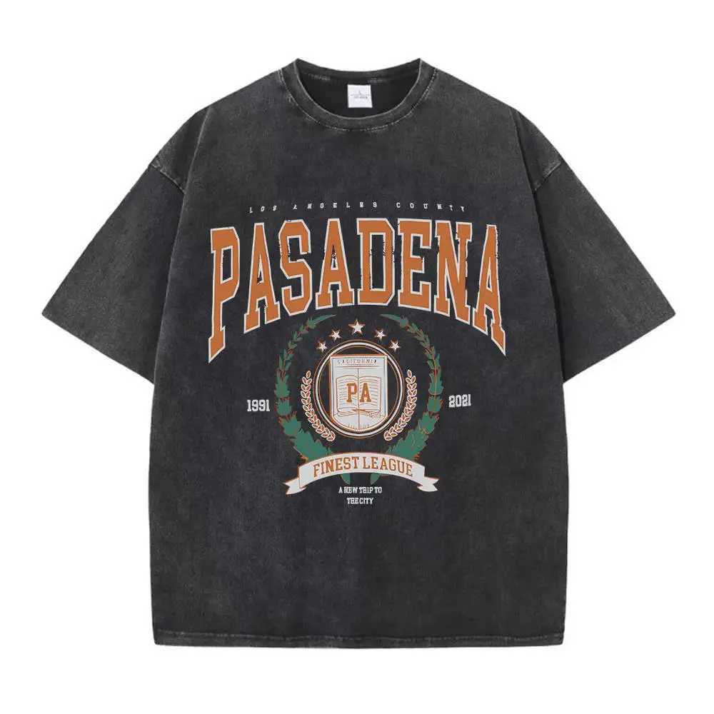 Women's T-Shirt Summer Women Cotton Washed T-Shirts Fashion Design Pasadena Finest League Printed Tops Loose Distressed O-Neck Strt Clothes Y2412