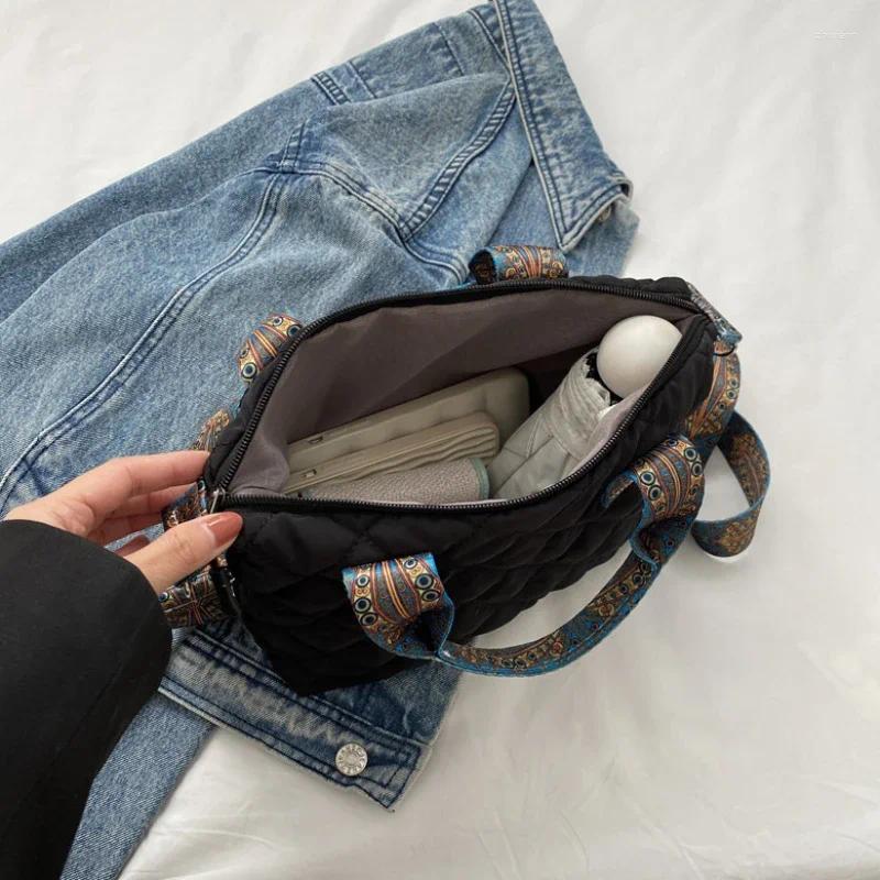 Drawstring Women Wide Shoulder Belt Handbag Fall/Winter Rhombus Space Cotton Bag Large Capacity All-Match Shopping Tote zhanyishengli
