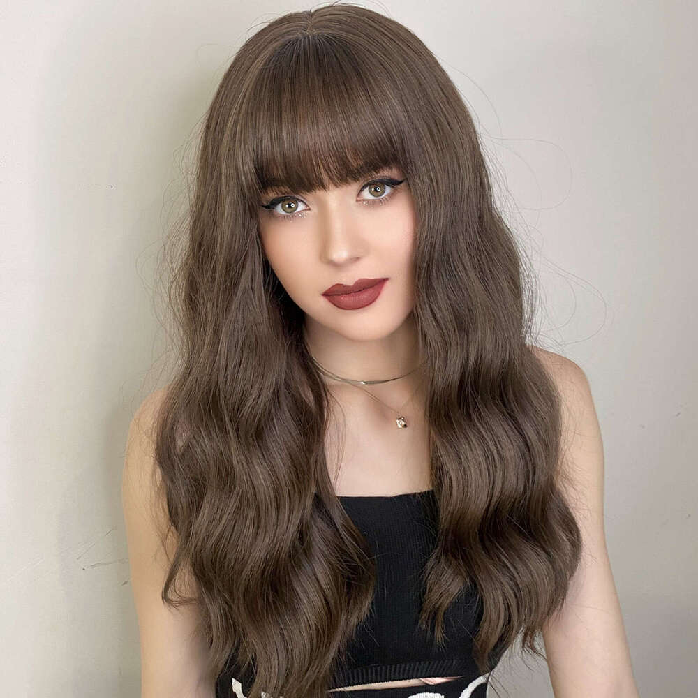 Hair Wave Long Curly Hair With Straight Bangs, Breathable Natural Wig Full Set Kq9 Kq9