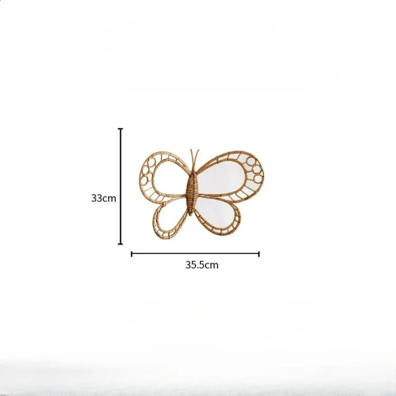 Nordic Natural Rattan Butterfly Wall Ornaments Hand Woven Butterfly Crafts Countryside Pastoral Homestay Home Decor Po Props 241213