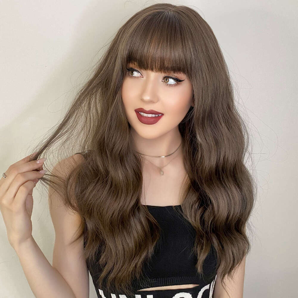 Hair Wave Long Curly Hair With Straight Bangs, Breathable Natural Wig Full Set Kq9 Kq9