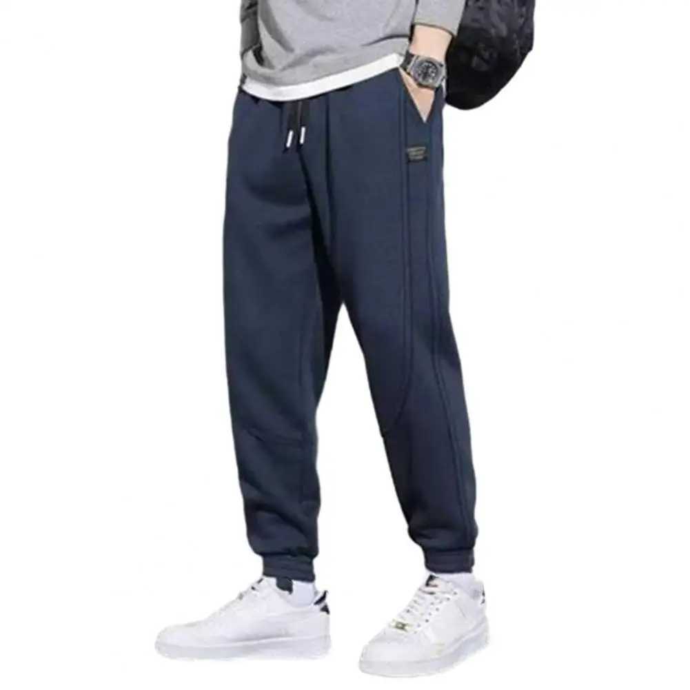 2025S Fashion Designer High Quality Mens Brushed Elastic Waist Solid Color Soft Warm Ankle Strap Pocket Loose Spring And Autumn Sports Pants