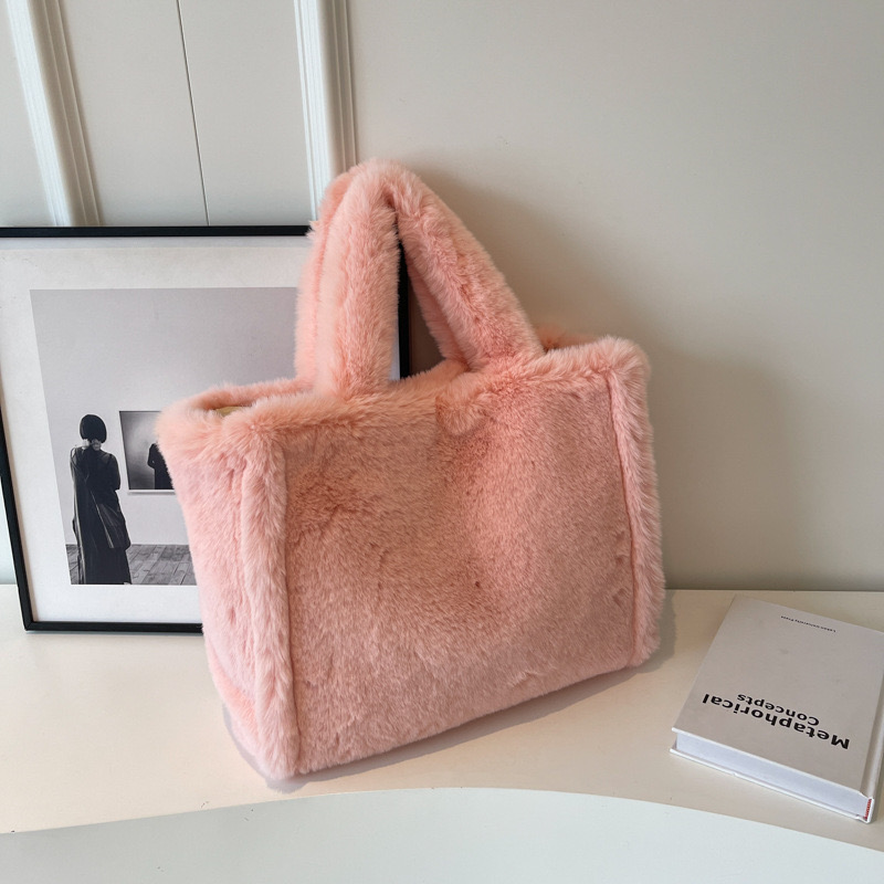 Designer Women's Faux Fur Shoulder Autumn Winter Plush Tote Puffer Handbag Casual Fuzzy Large Capacity Shopping Bag New tote bag purse handbag