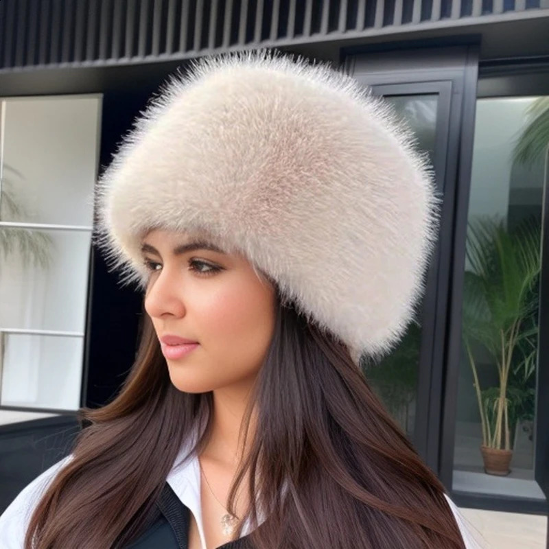 Winter Anti Mink Womens Fisherman Hat Simple Solid Color Thickened Warm Dome Fur Bucket Hats For Woman 241217