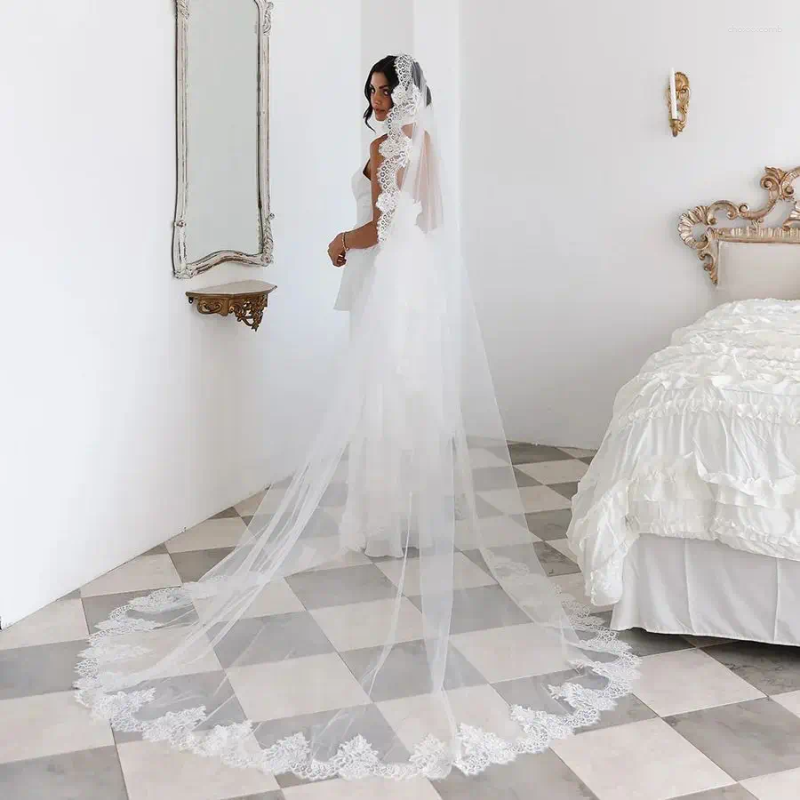Bridal Veils Lace Edge Soft Mantilla Wedding Veil Elegant Long Bride 1 Tier Cathedral Length With Comb Accessories VP86