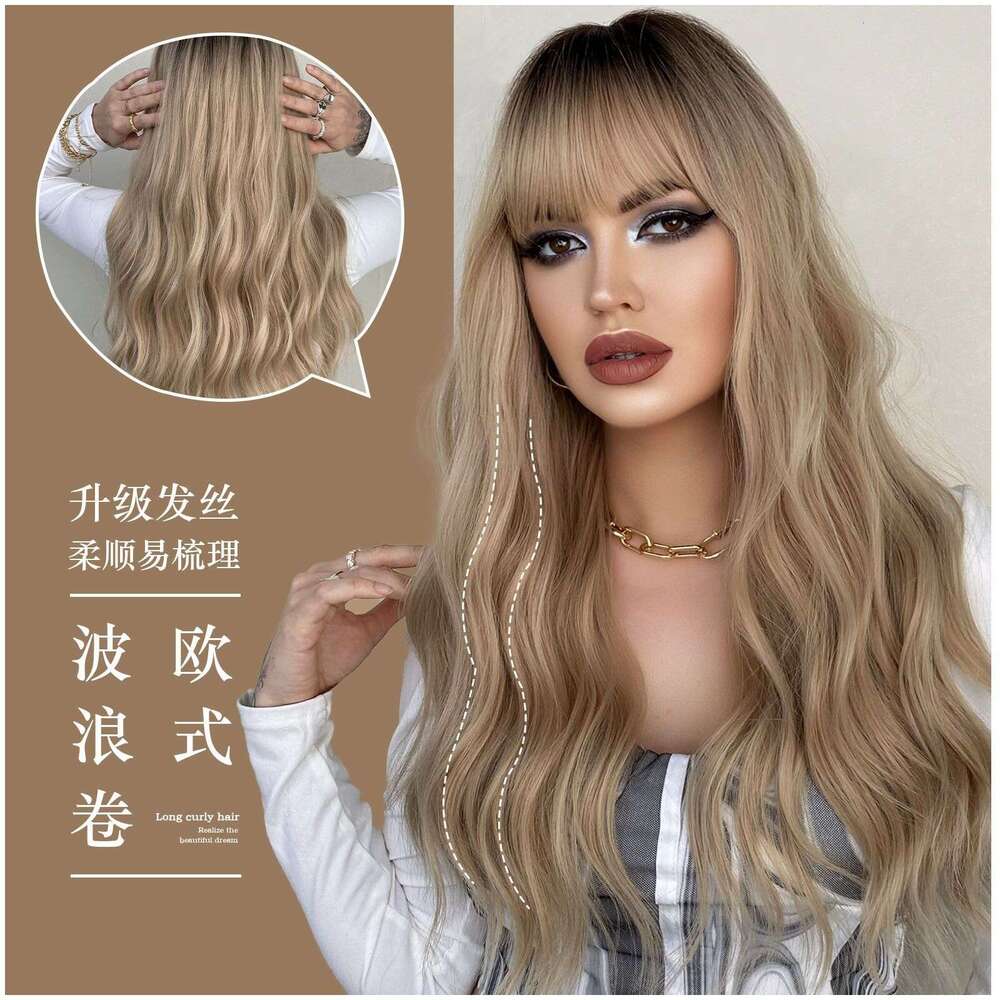 Female Wig Made En Gold Long Curly Hair Big Wavy Cover, Dyed With High-Temperature Silk And Synthetic Fibers On Top Of The Head Kq9 Kq9