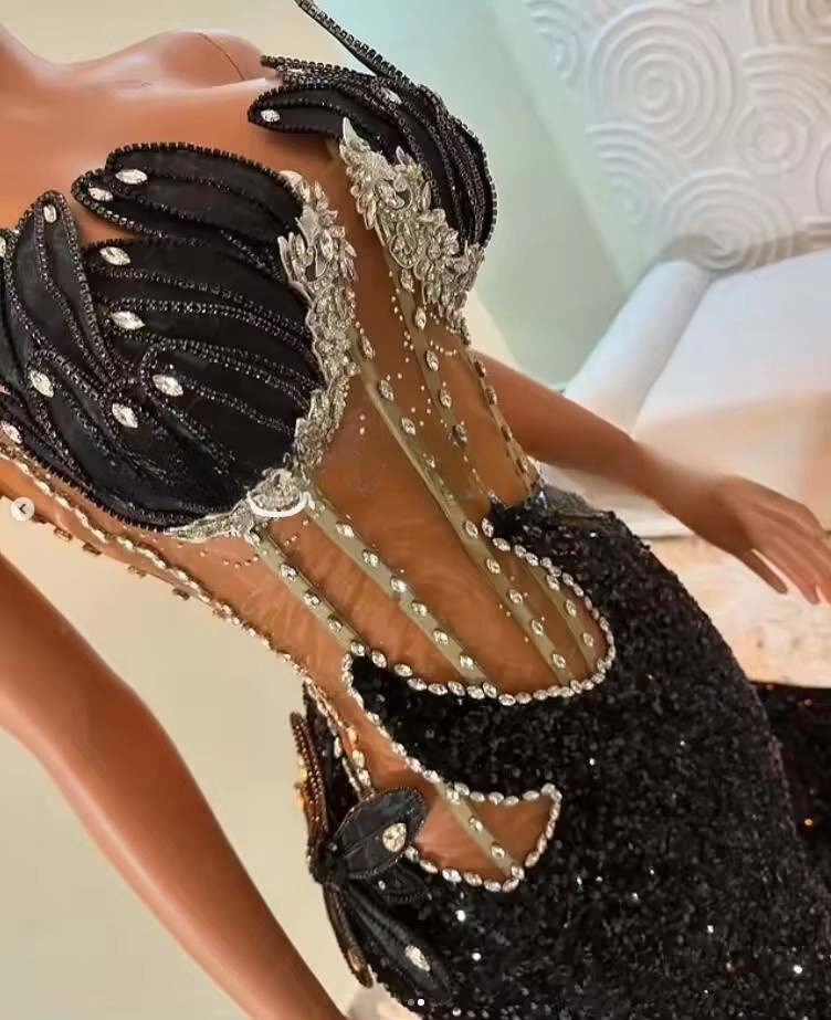 Sparkly Long Mermaid Evening Formal Dress for Black Girl Dia Gillter Boning Top Sweetheart Prom Gala Gown Customsized