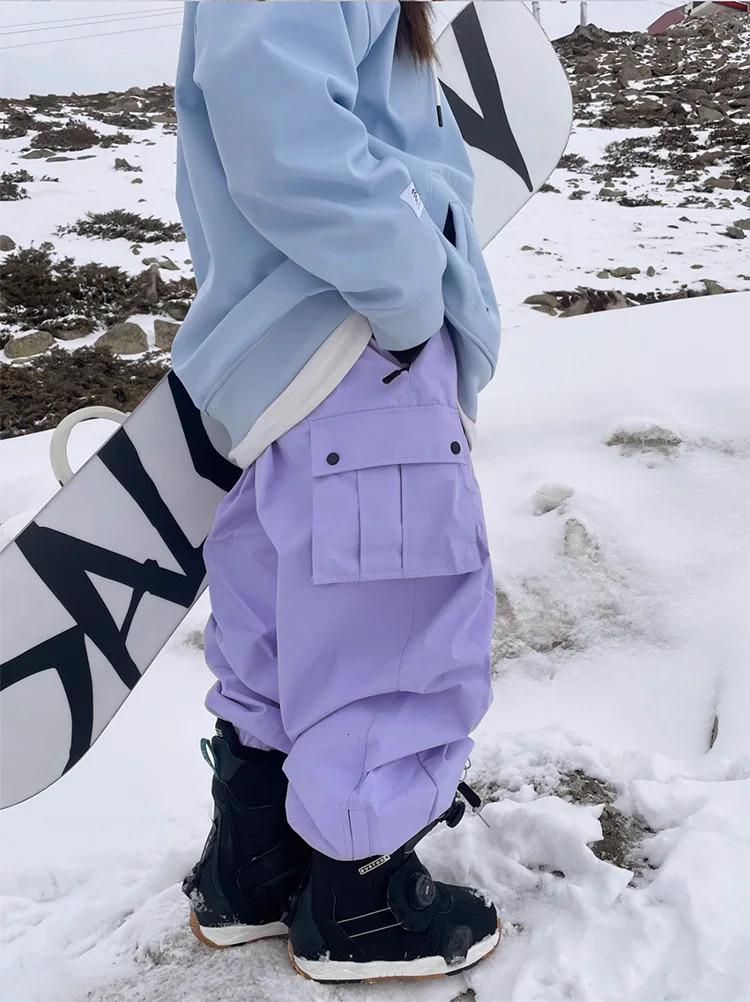 Women Outdoor Windproof Waterproof Warm Violet Color Snow Trousers Oversize Ski Pants Winter Ski Snowboard Pants Cargo Pants 241216