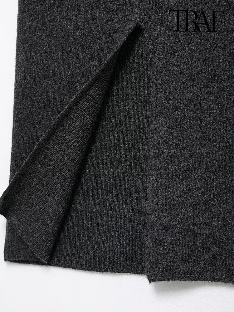 TRAF Womens Fashion Autumn Retro Elegant Two Piece Simple Diamond Pattern Knitted Jacket with Belt and Knitted Slot Skiing 241216