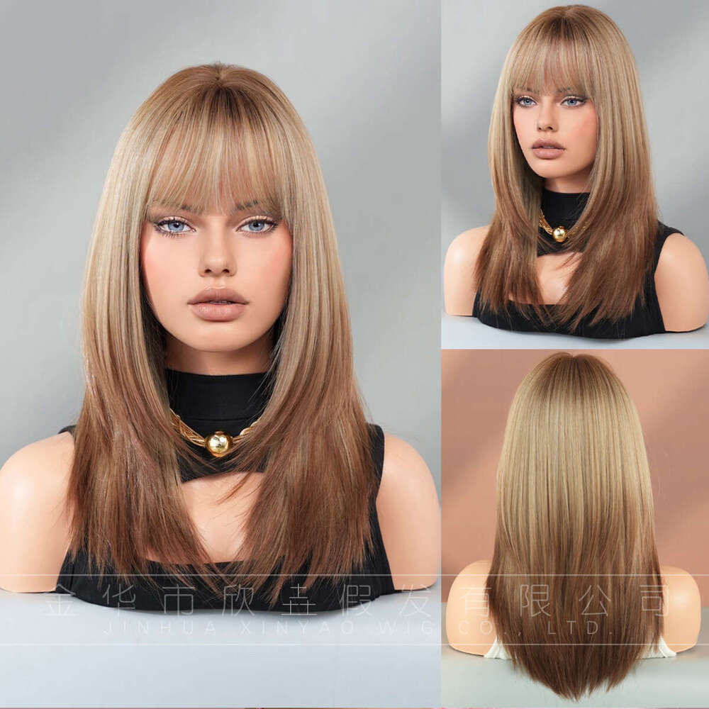 Attention To Ordering - Long Haired Siamese Cat Gradient Pink Brown Layered Wig Synthetic Medium Long Hair Cover Kq9 Kq9